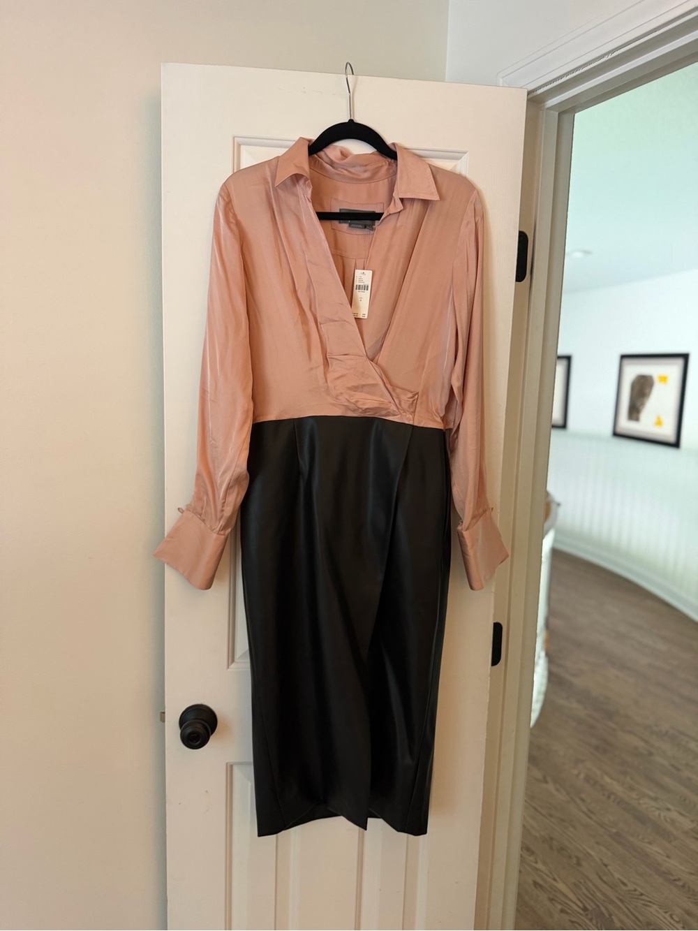 Anthropologie Two-Tone Blush and Black Wrap-Style Dress